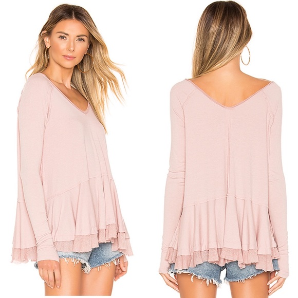 Free People Tops - Free People Rib Tee Long Sleeve Ruffle Women Top